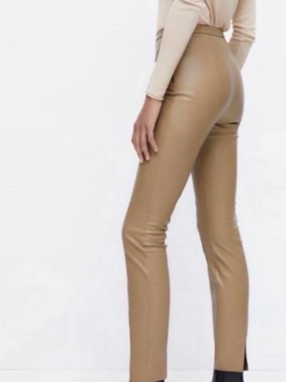 Zara Faux Leather Straight-Leg Pants in Camel Tan -M